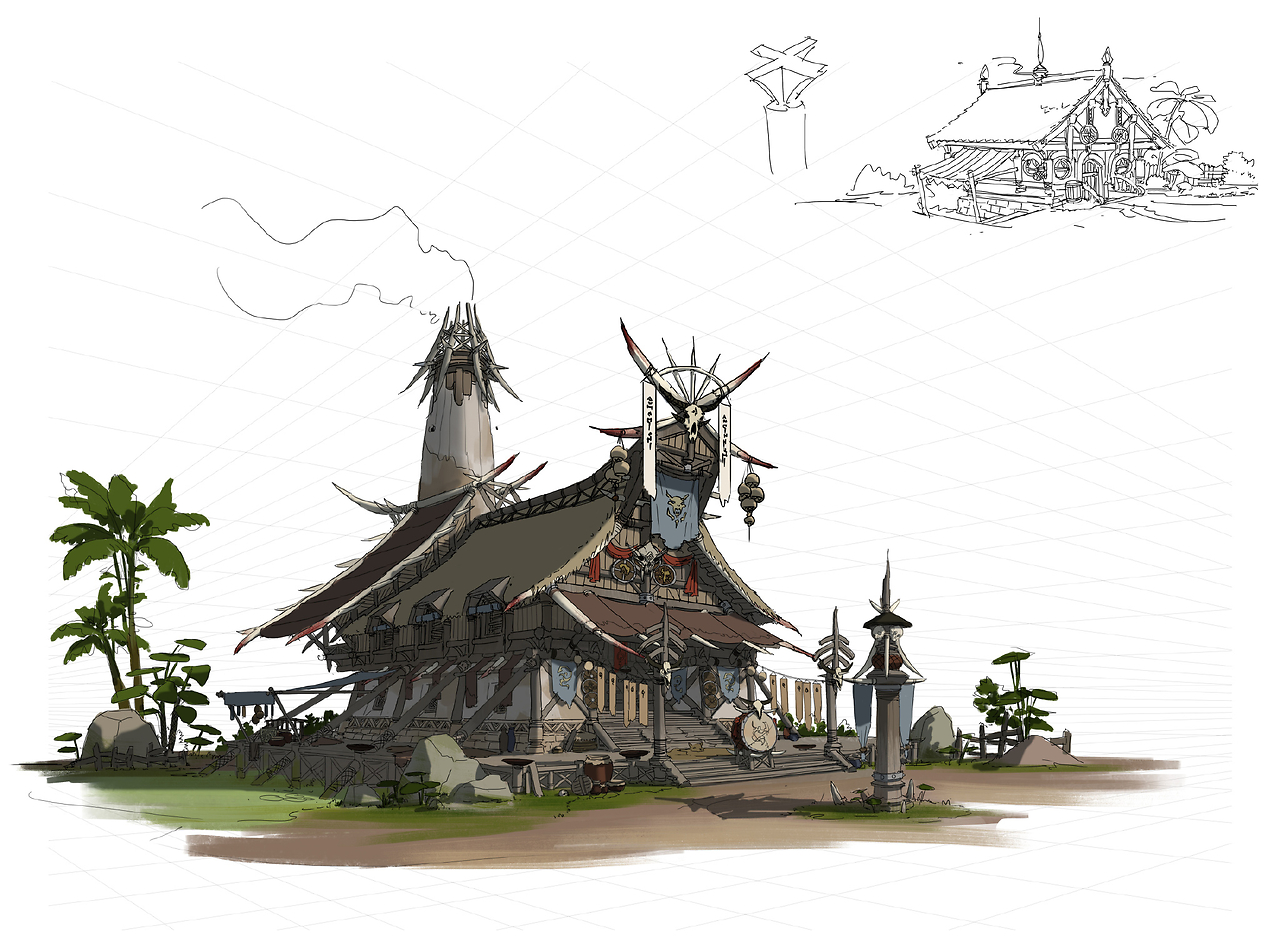 游戏原画场景设计 部落建筑详细过程图