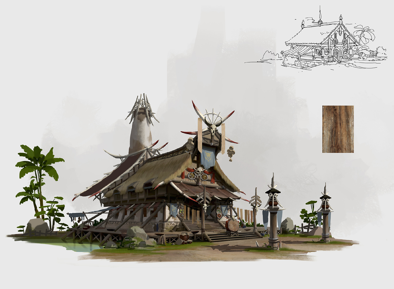 游戏原画场景设计 部落建筑详细过程图